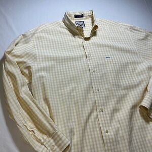 Faconnable Mens Yellow‎ Gingham Check Button Down Long Sleeve Dress Shirt